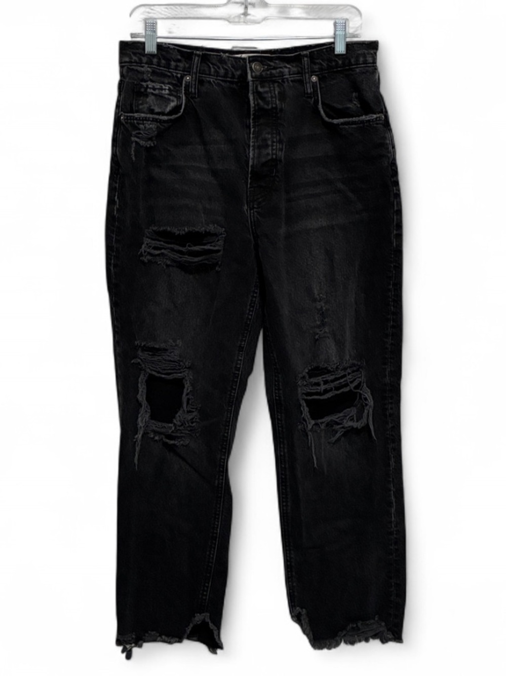 We the Free Tapered Boggy Black Distressed Jeans